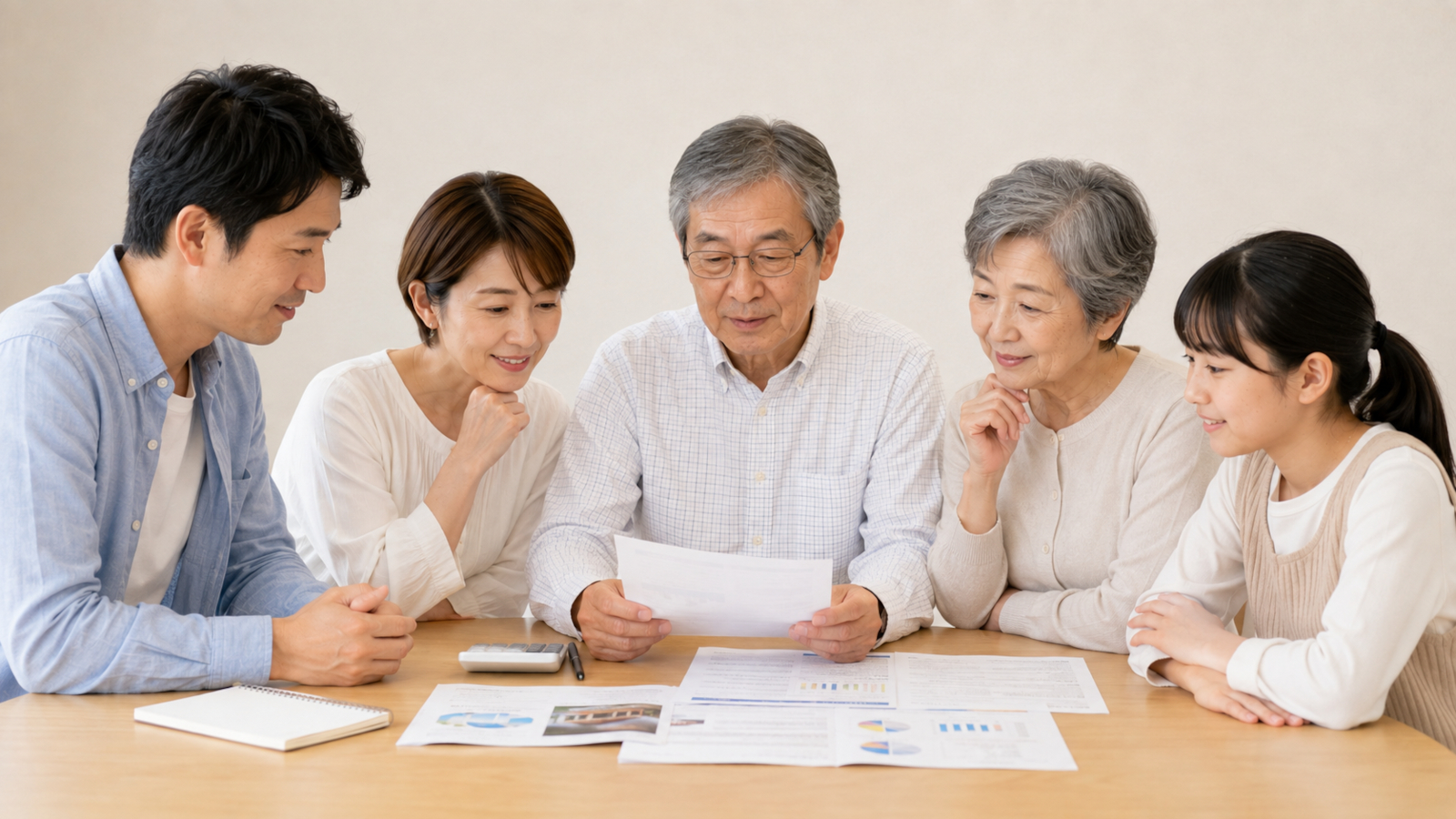 相続トラブルを防ぐため家族で話し合う様子