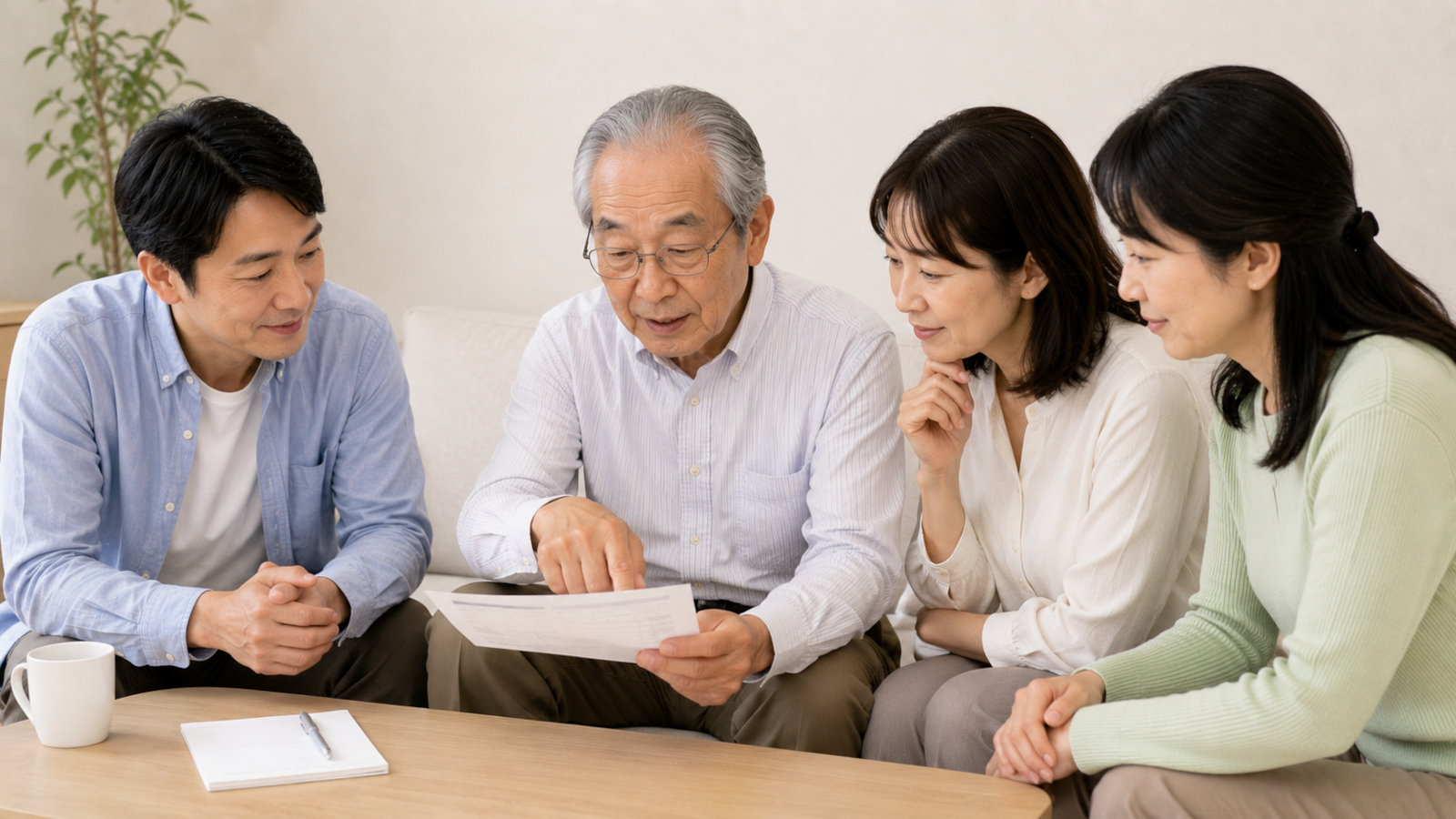 相続について父が子どもたちに説明する様子