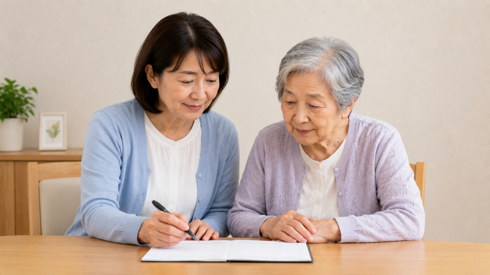 医療・介護について娘が母と話す様子