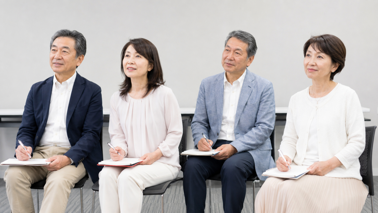 終活セミナーに参加する高齢者グループ