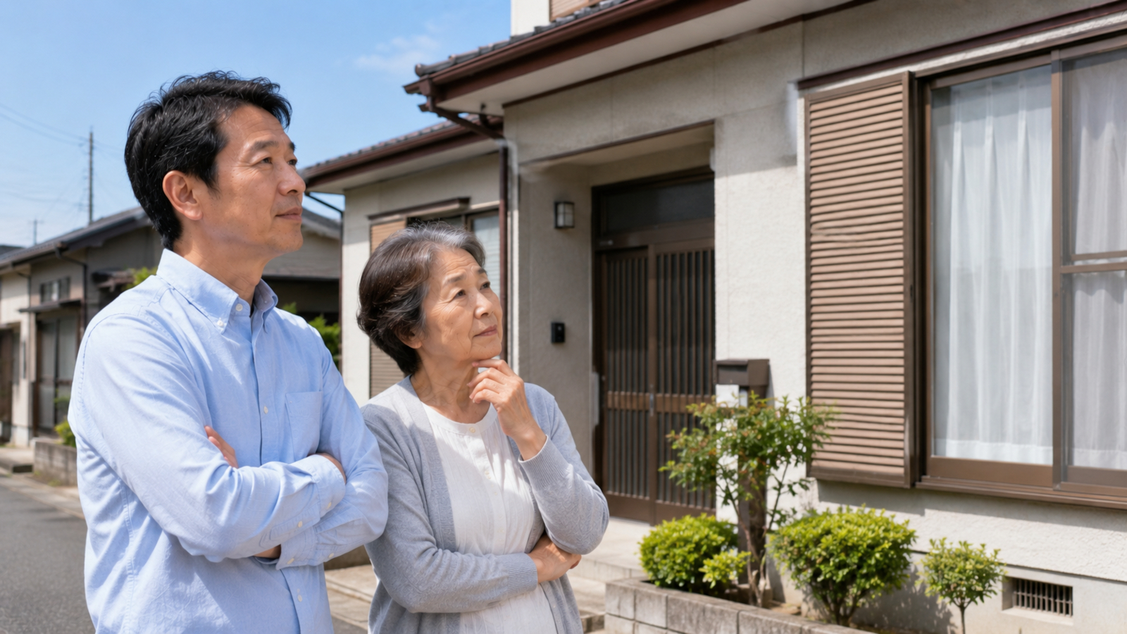 空き家になった実家を訪れて片付けを検討する家族